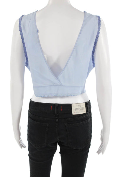 Lorelle Women Cropped Camisole V-Neck Sleeveless Light Blue Drawstring Size S
