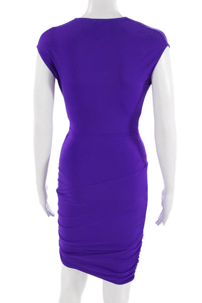 Maje Womens Bodycon Mini Dress Purple V-Neck Short Sleeve Zip Size 34