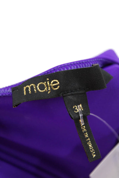 Maje Womens Bodycon Mini Dress Purple V-Neck Short Sleeve Zip Size 34