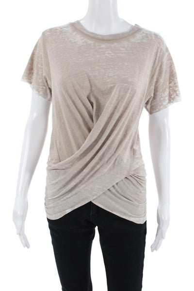 NSF Women T-Shirt Short Sleeve Crew Neck Beige Bohemian Size S