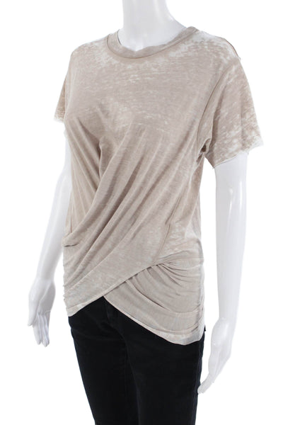 NSF Women T-Shirt Short Sleeve Crew Neck Beige Bohemian Size S