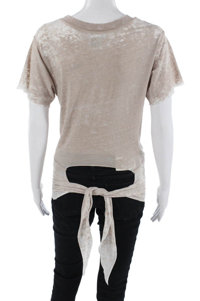 NSF Women T-Shirt Short Sleeve Crew Neck Beige Bohemian Size S
