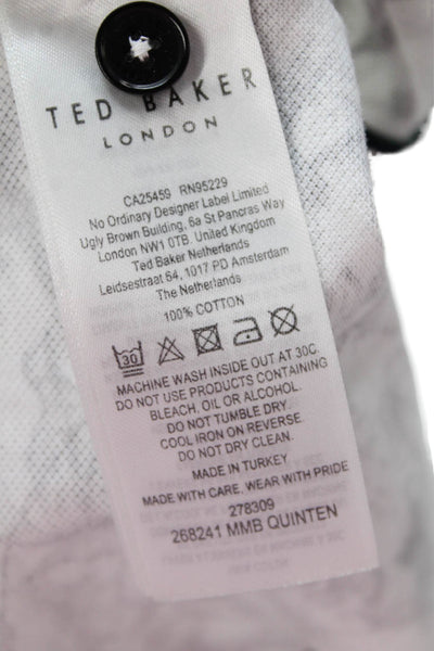 Ted Baker London Mens Cotton Floral Short Sleeve Button-Down Shirt White Size 3