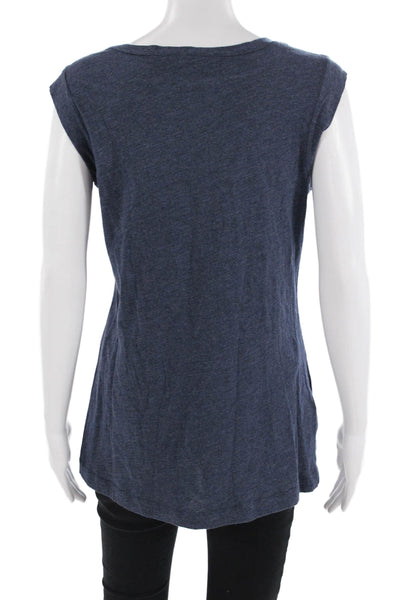 BCBG Max Azria Women Dark Blue Sleeveless Basic T-Shirt Round Neck Size M