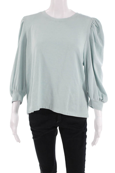 Splendid Women Basic Light Blue Cotton Crew Neck 3/4 Sleeve T-Shirt Size L