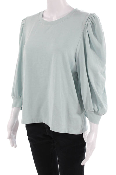 Splendid Women Basic Light Blue Cotton Crew Neck 3/4 Sleeve T-Shirt Size L