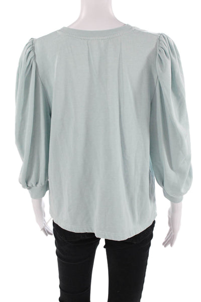 Splendid Women Basic Light Blue Cotton Crew Neck 3/4 Sleeve T-Shirt Size L