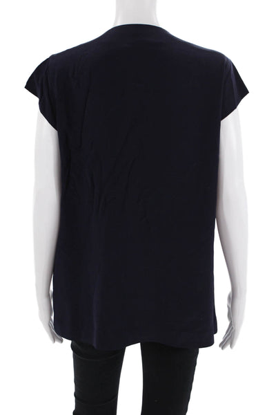 Rungolee Women Tunic Dark Blue Floral Silk Blend Short Sleeve Round Neck Size M