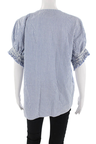 Rungolee Womens Tunic Blouse Blue Striped Round Neck Short Sleeve Size M