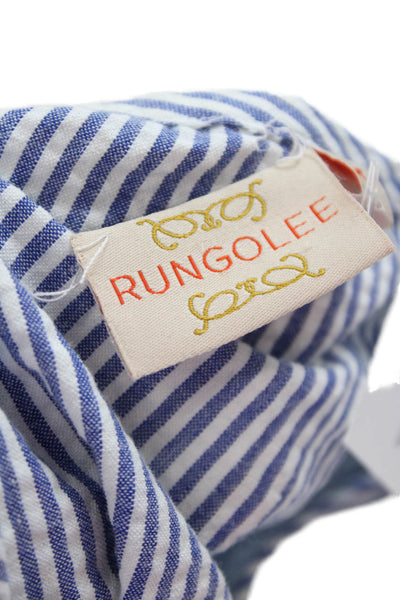 Rungolee Womens Tunic Blouse Blue Striped Round Neck Short Sleeve Size M