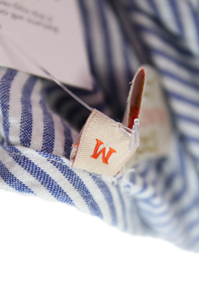 Rungolee Womens Tunic Blouse Blue Striped Round Neck Short Sleeve Size M