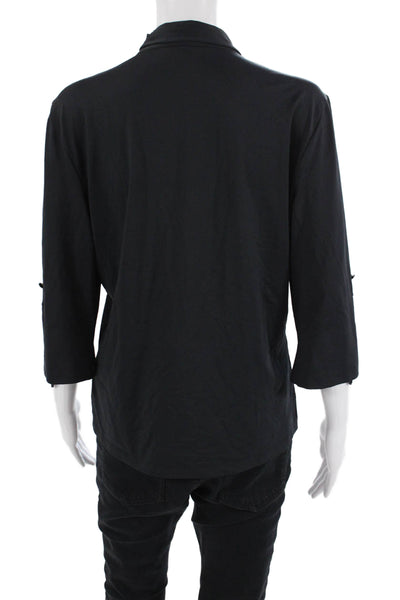 J. Mclaughlin Women Basic Black Cotton Collared Button-Up 3/4 Sleeve Size L
