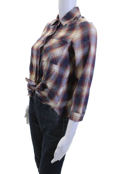 Bella Dahl Girls Long Sleeves Button Down Multicolor Plaid Shirt Size 14