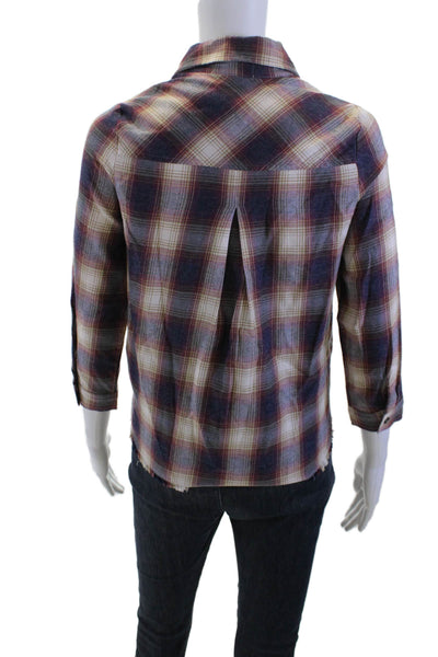 Bella Dahl Girls Long Sleeves Button Down Multicolor Plaid Shirt Size 14