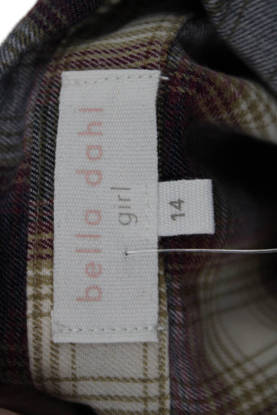 Bella Dahl Girls Long Sleeves Button Down Multicolor Plaid Shirt Size 14
