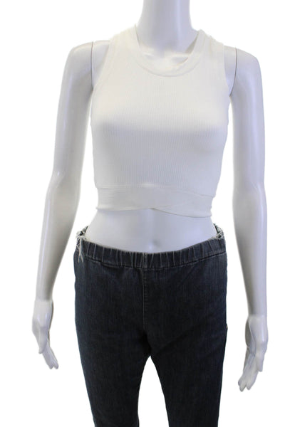 Designer Women Cropped Basic White Tank Size L