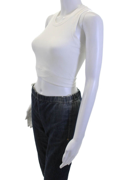 Designer Women Cropped Basic White Tank Size L