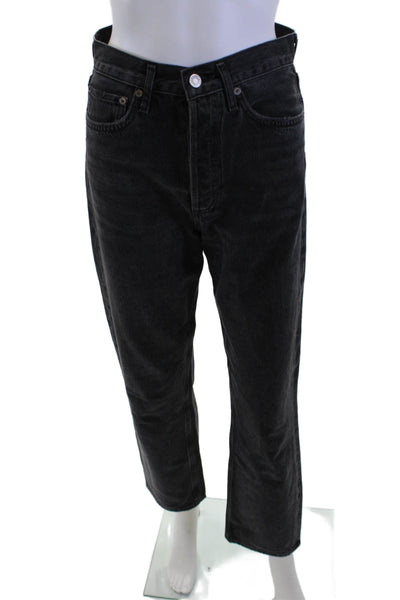 Agolde Unisex Cropped Straight Jeans Black Mid Rise Size 24