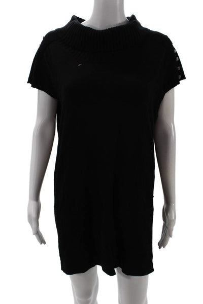 Iisli Women Sweater Dress Black Turtleneck Short Sleeve Wool Size L