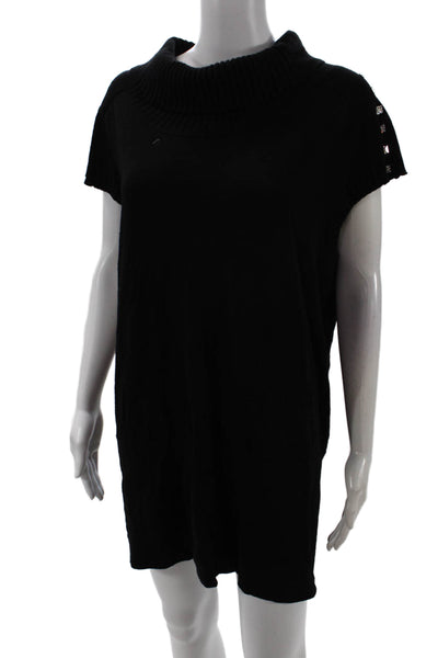 Iisli Women Sweater Dress Black Turtleneck Short Sleeve Wool Size L