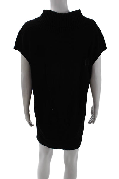 Iisli Women Sweater Dress Black Turtleneck Short Sleeve Wool Size L