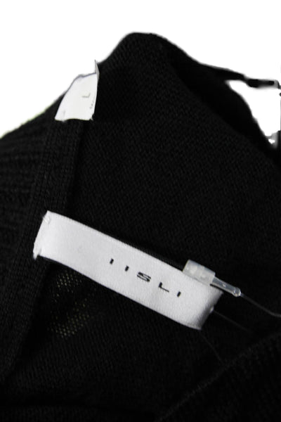 Iisli Women Sweater Dress Black Turtleneck Short Sleeve Wool Size L