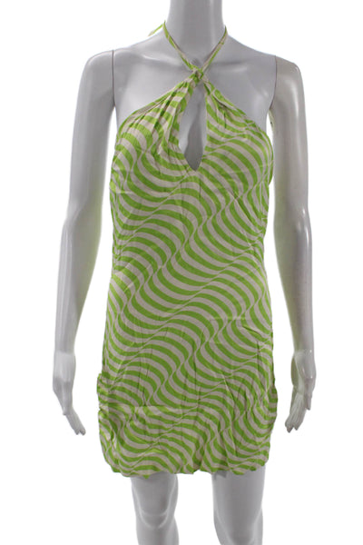 Zara Women Mini Sundress Green Striped Viscose Elastane Sleeveless Size M