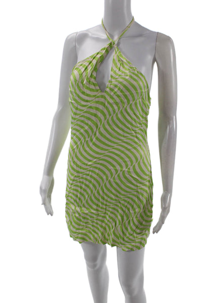 Zara Women Mini Sundress Green Striped Viscose Elastane Sleeveless Size M