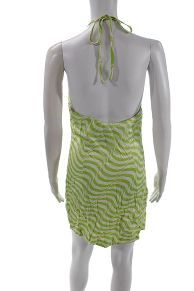 Zara Women Mini Sundress Green Striped Viscose Elastane Sleeveless Size M