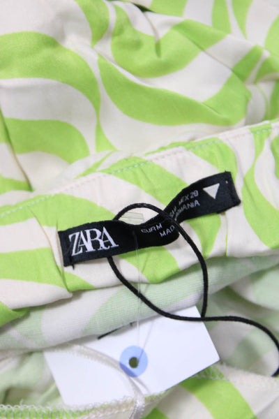 Zara Women Mini Sundress Green Striped Viscose Elastane Sleeveless Size M