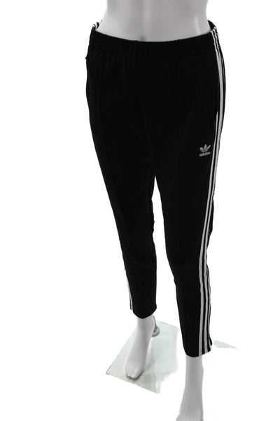 Adidas Womens Zippered Pocket Detail Drawstring Waist Track Pants Black Size S