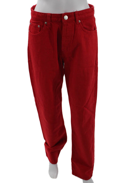 Zara Women Pants Red 100% Cotton Mid Rise 32in Inseam Size 6
