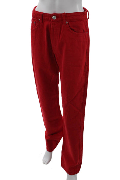 Zara Women Pants Red 100% Cotton Mid Rise 32in Inseam Size 6