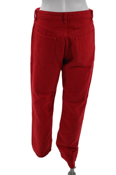 Zara Women Pants Red 100% Cotton Mid Rise 32in Inseam Size 6