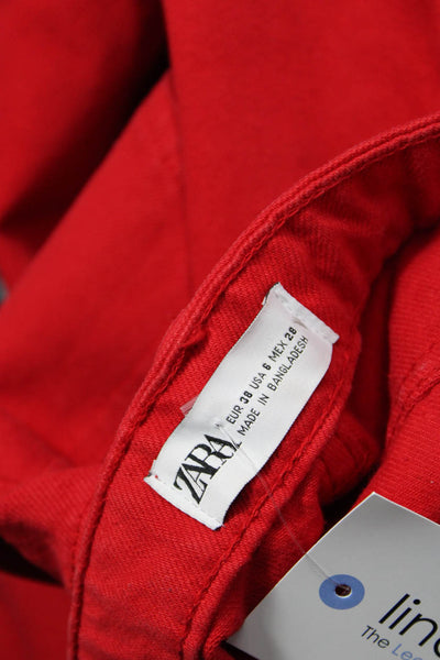 Zara Women Pants Red 100% Cotton Mid Rise 32in Inseam Size 6