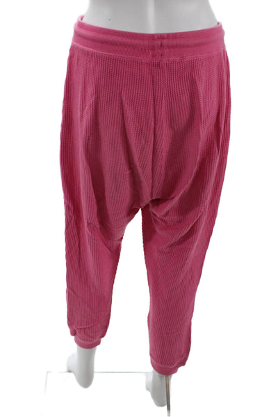 Zara, Women Jogger Harem Pants Pink Drawstring Cotton Stretch Size L