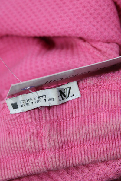 Zara, Women Jogger Harem Pants Pink Drawstring Cotton Stretch Size L