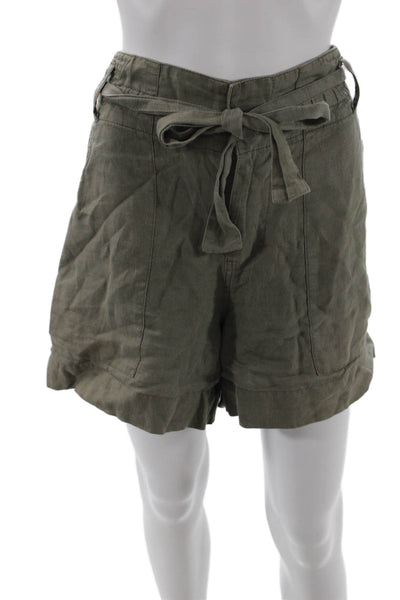 Joie Unisex Cargo Shorts Green Linen Drawstring Size 12