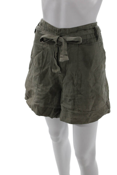 Joie Unisex Cargo Shorts Green Linen Drawstring Size 12