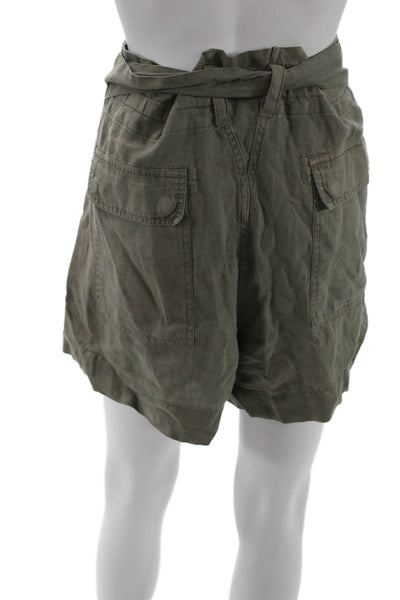 Joie Unisex Cargo Shorts Green Linen Drawstring Size 12