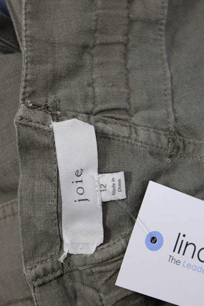 Joie Unisex Cargo Shorts Green Linen Drawstring Size 12