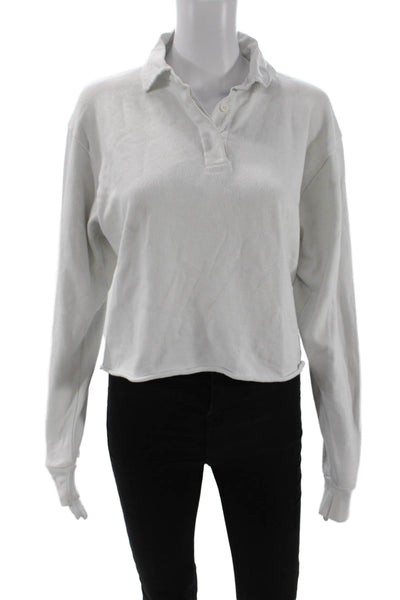 Brandy Melville Womens Cropped White Polo Long Sleeve Size One Size
