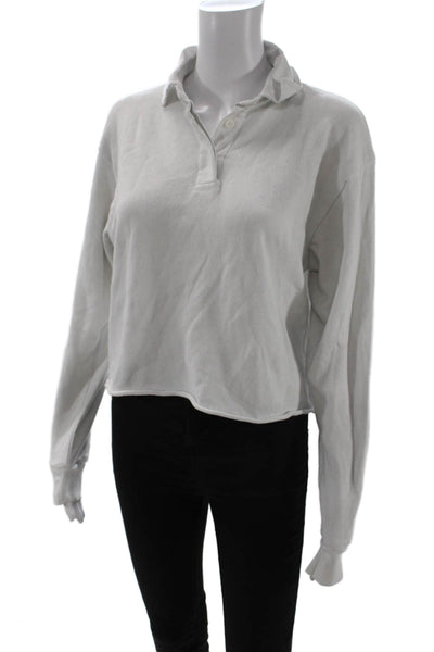 Brandy Melville Womens Cropped White Polo Long Sleeve Size One Size