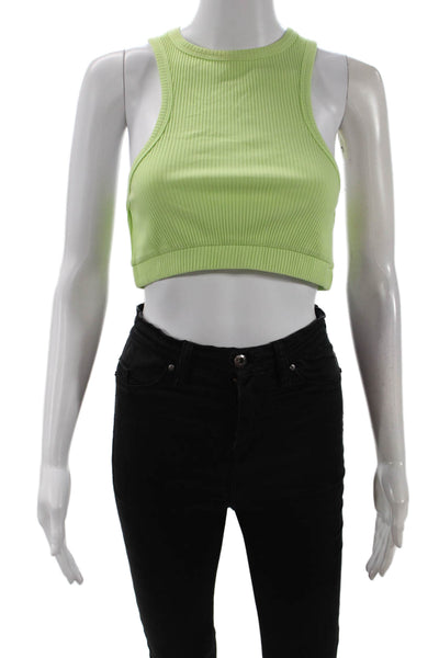 Zara Women Cropped Tank Sleeveless Green Crewneck Solid Size M