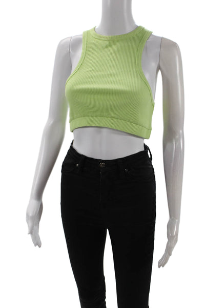 Zara Women Cropped Tank Sleeveless Green Crewneck Solid Size M