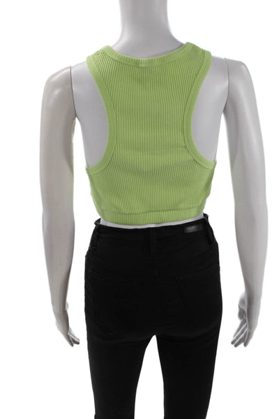 Zara Women Cropped Tank Sleeveless Green Crewneck Solid Size M