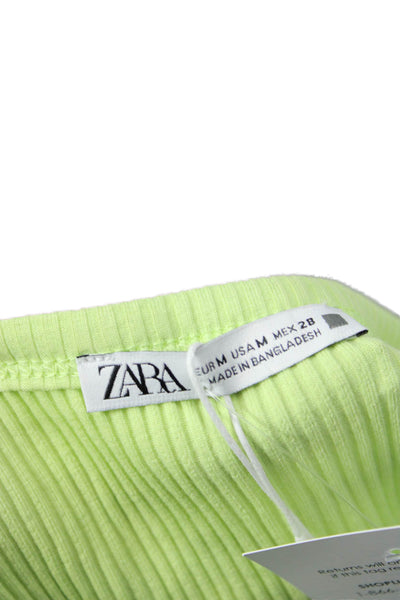 Zara Women Cropped Tank Sleeveless Green Crewneck Solid Size M