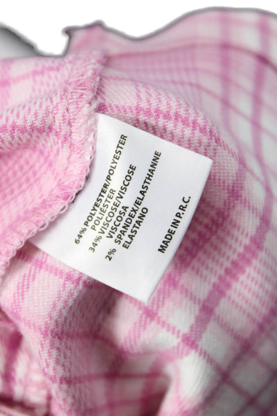 John Galt Women Cropped Pink Plaid Collared Short Sleeve Button-Up Size S