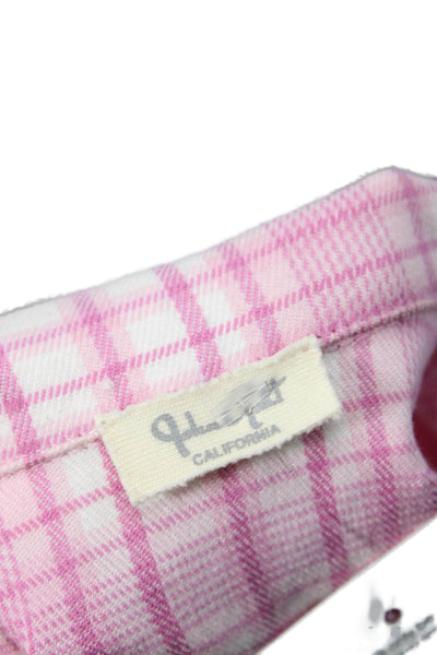 John Galt Women Cropped Pink Plaid Collared Short Sleeve Button-Up Size S