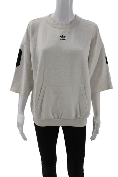 Adidas Women Pullover Sweatshirts Beige Graphic 3/4 Sleeve 90s Size S